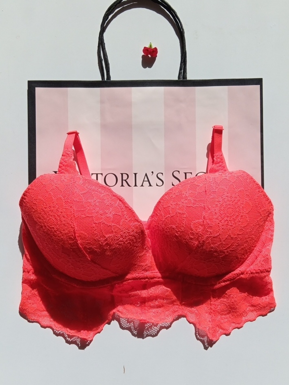 Victoria's Secret Pink Coral Lace Longline Push-Up Bralette Size S/P